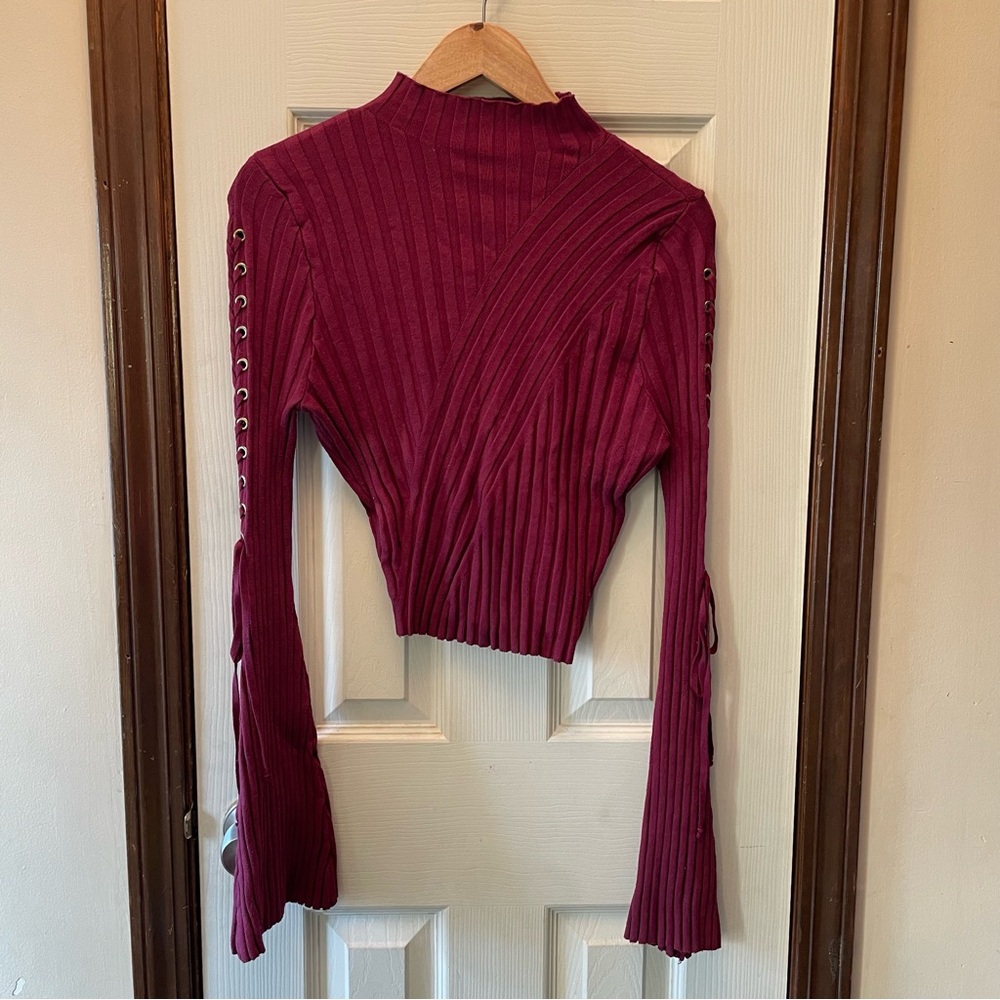 Elegant Burgundy Ribbed Knit Top